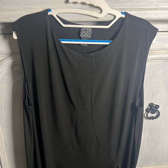 Clara Sun Woo Black Sleeveless Jersey Tunic Mini Dress Minimalist Lagenlook - Picture 4 of 6